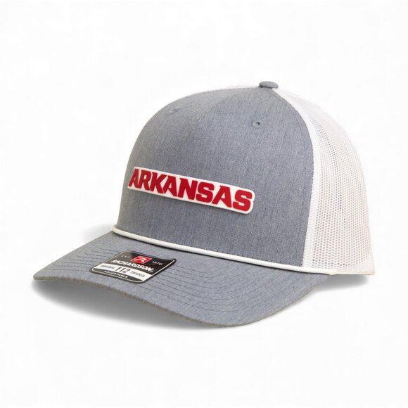 Arkansas Razorbacks ARKANSAS Red 3D Snapback Trucker Rope Hat- Heather Grey/ WHT - Picture 2 of 3